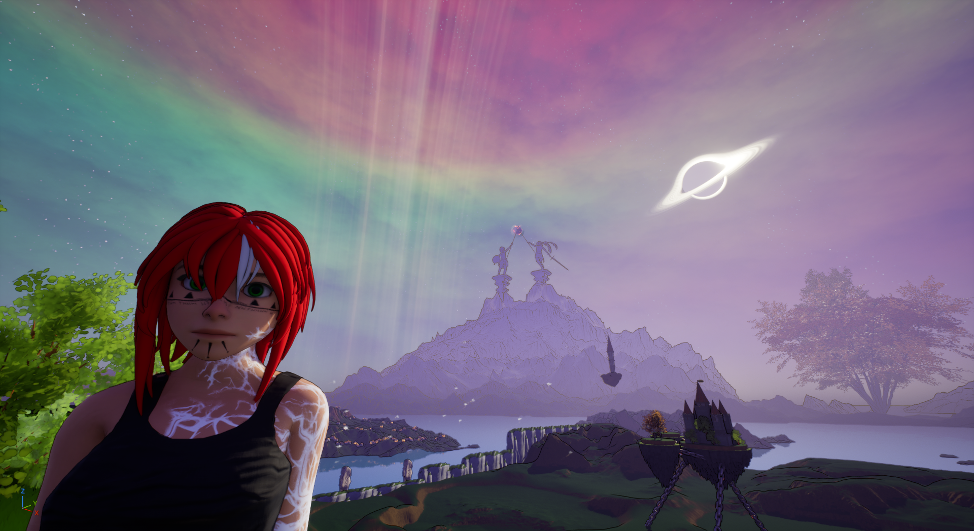 Kalaya in front of a magical landscape